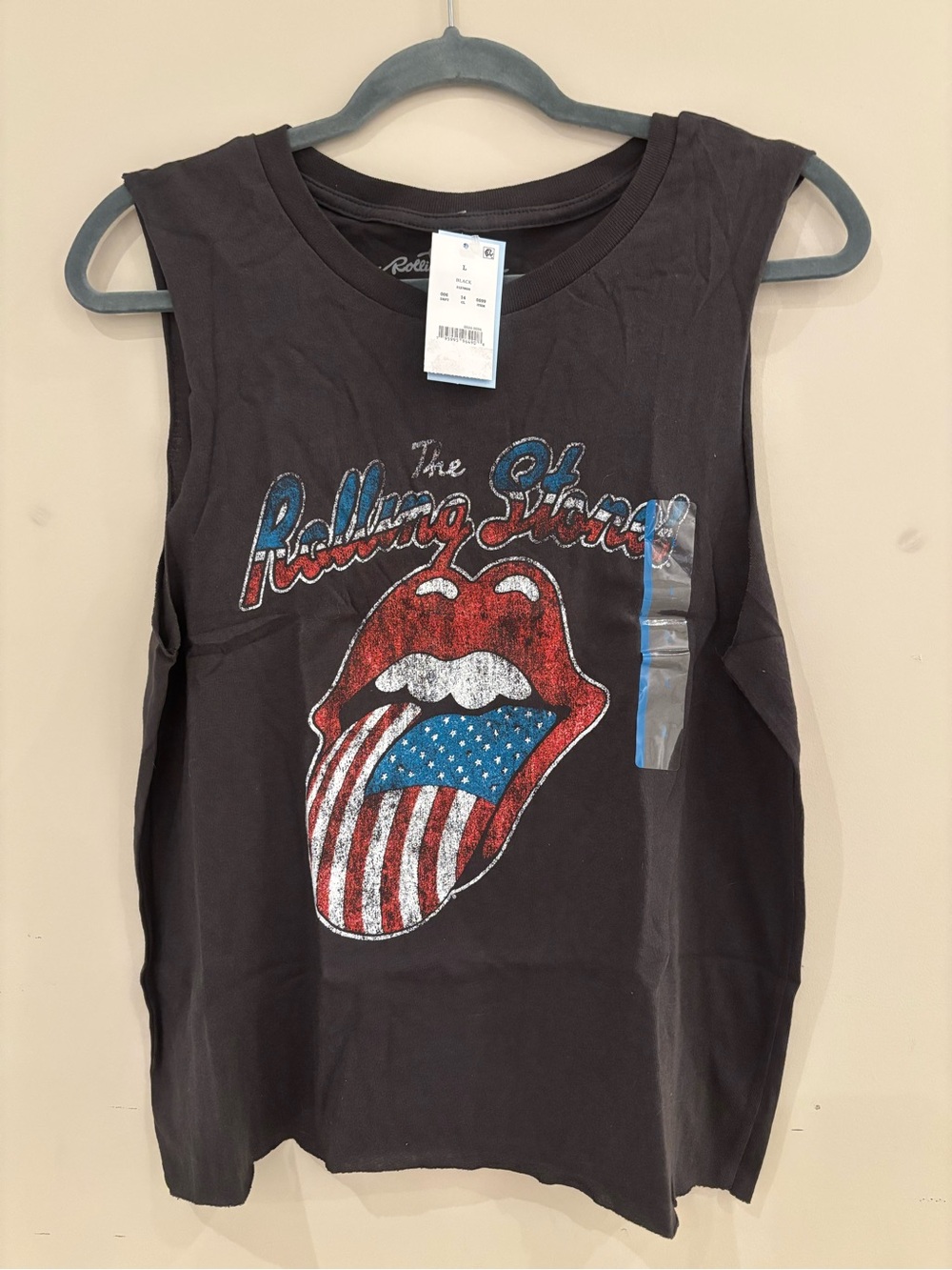NWT Rolling Stones Black Tank Top with Red, Blue & White Tongue Graphic